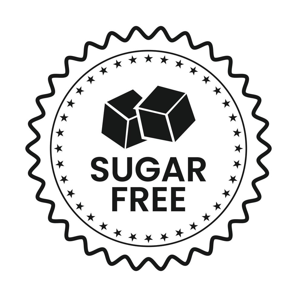 suiker vrij icoon, suiker vrij insigne, Nee suiker embleem, stempel, zegel, label, logo, diabetisch voedsel symbool vector illustratie voor Product verpakking ontwerp