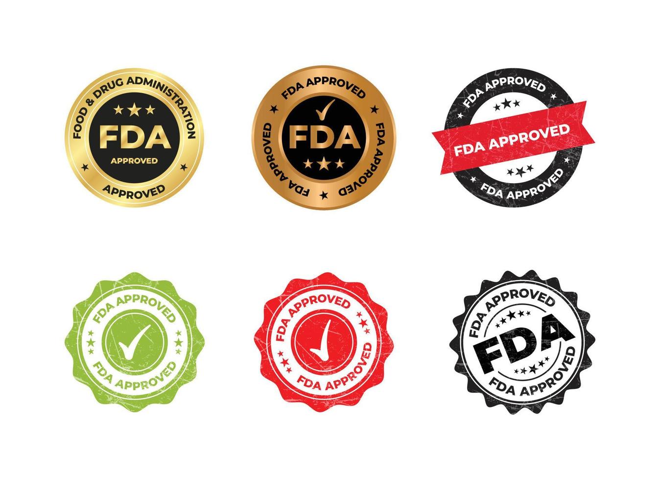 fda goedgekeurd etiket set, stempel, insigne, zegel, sticker, label, vector, voedsel en drug toediening insigne vector