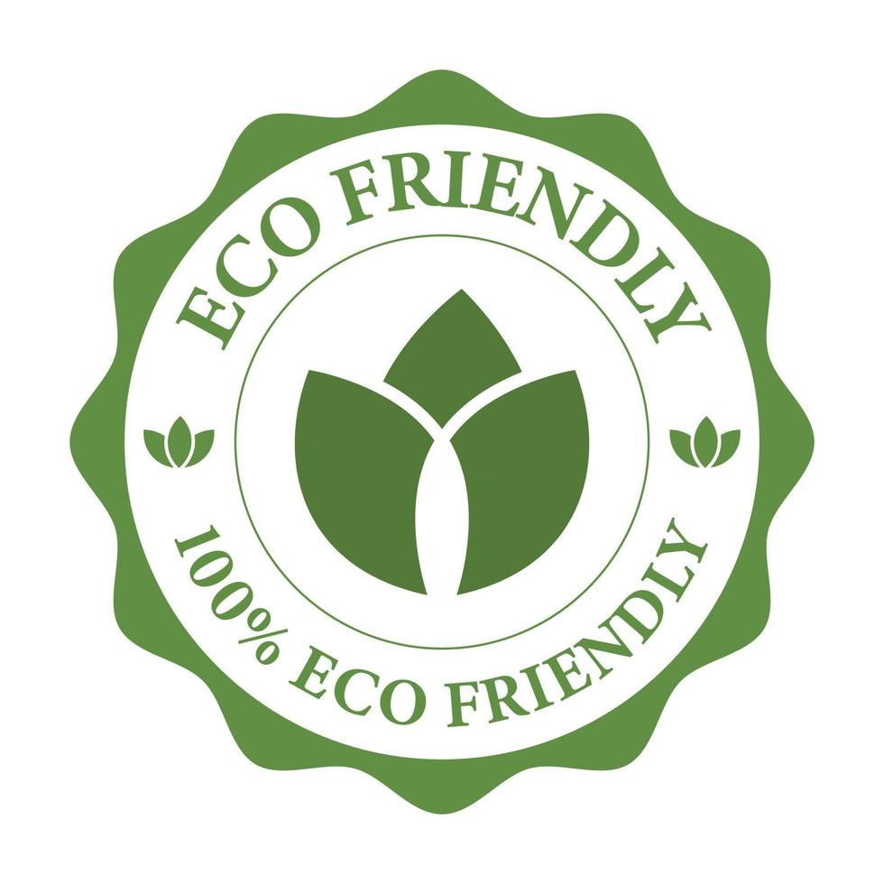 100 procent eco vriendelijk insigne, logo, embleem, icoon, zegel, label, symbool, teken, label met bladeren vector illustratie