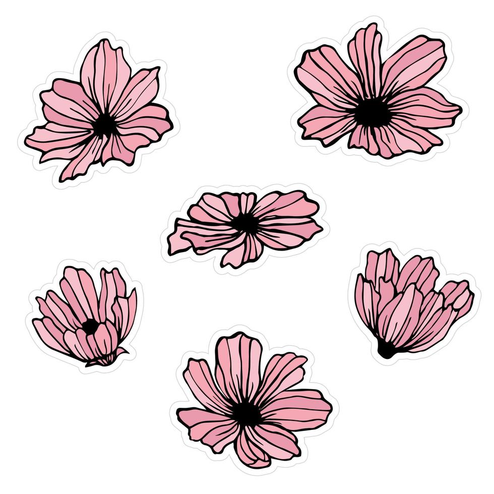reeks van roze bloem stickers vector
