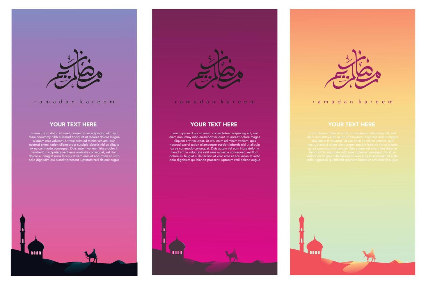 Ramadan kareem reeks van posters of uitnodigingen ontwerp met achtergrond. vector illustratie