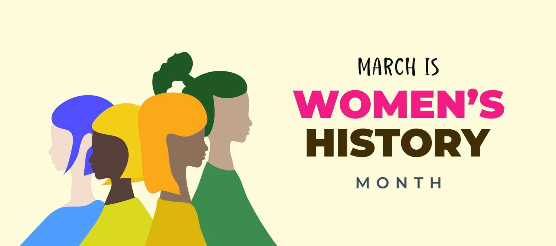 vrouwen geschiedenis maand. vrouwen dag viering achtergrond ontwerp Aan maart 8e. vector illustratie met kopiëren ruimte Oppervlakte.