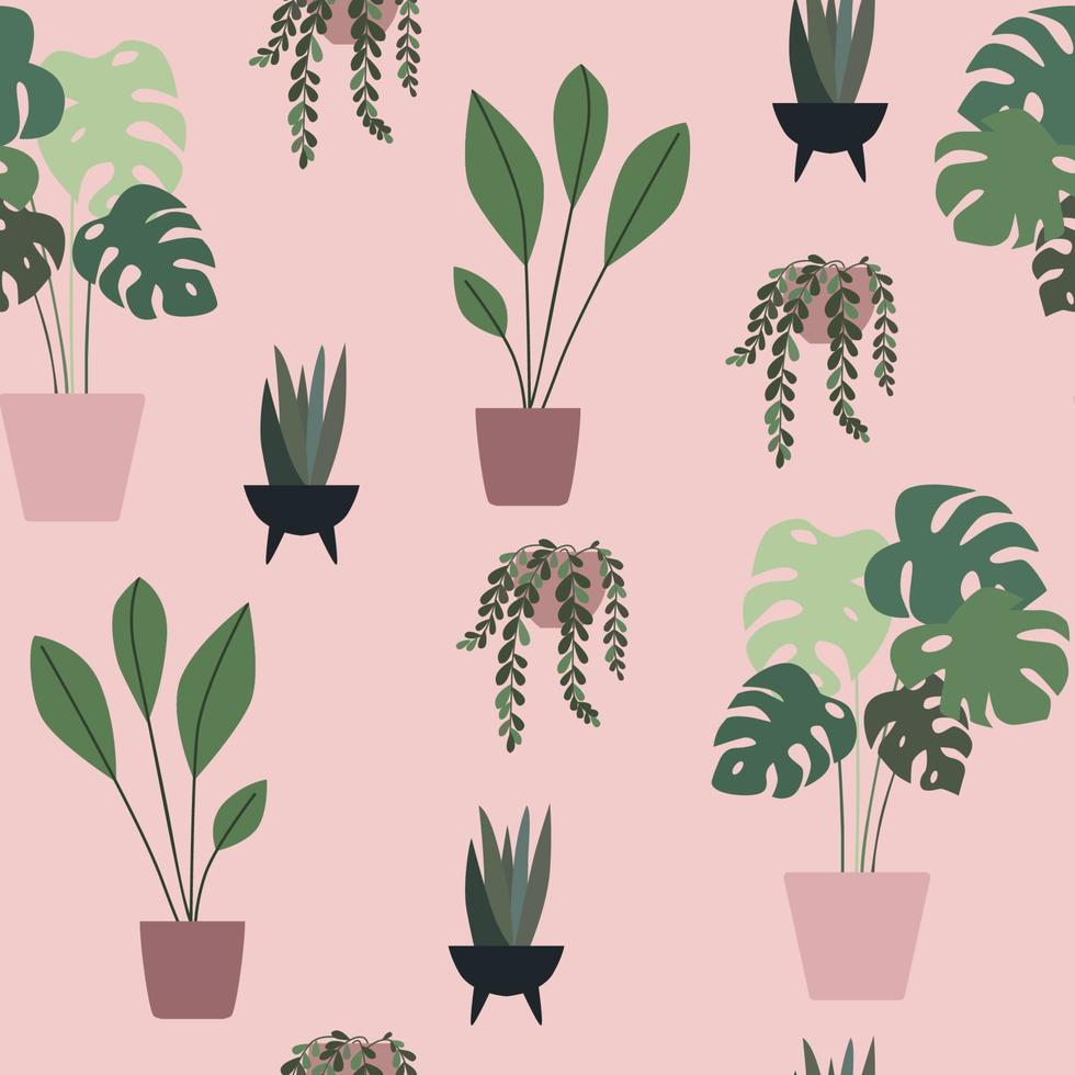 naadloos patroon met vector huis prints planten in vlak stijl