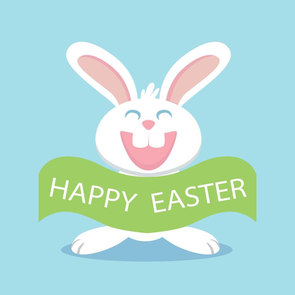 gelukkig Pasen kaart met konijn konijn Aan blauw achtergrond vector
