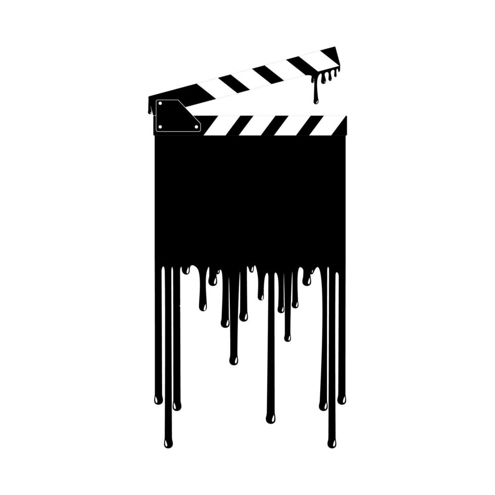 silhouet van de bloederig Filmklapper teken voor film of film icoon symbool met genre verschrikking, thriller, bloed, sadistisch, spatten, slasher, mysterie, eng of halloween poster film film. vector