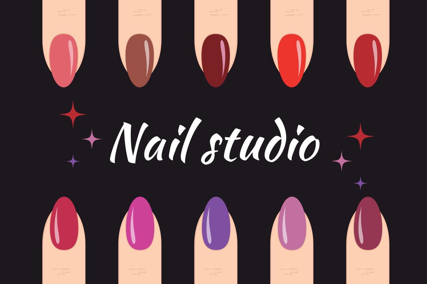 nagel Pools palet geïsoleerd Aan zwart achtergrond. nagel salon logo. modieus kleur manicure voor een schoonheid studio. illustratie vector. vector