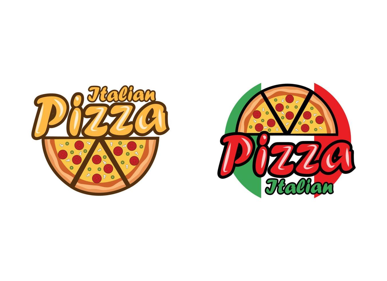 Italiaans pizza vector logo voor restaurant en snel voedsel. levering onderhoud pizza