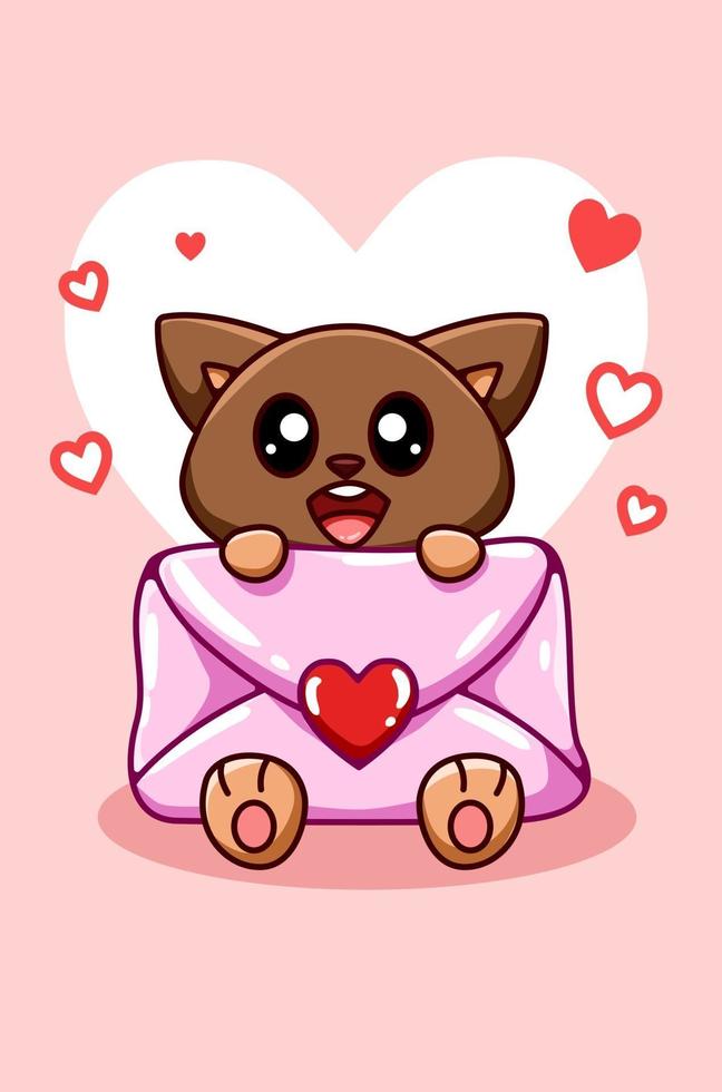 kawaii en grappige hond met liefdesbrief cartoon afbeelding vector