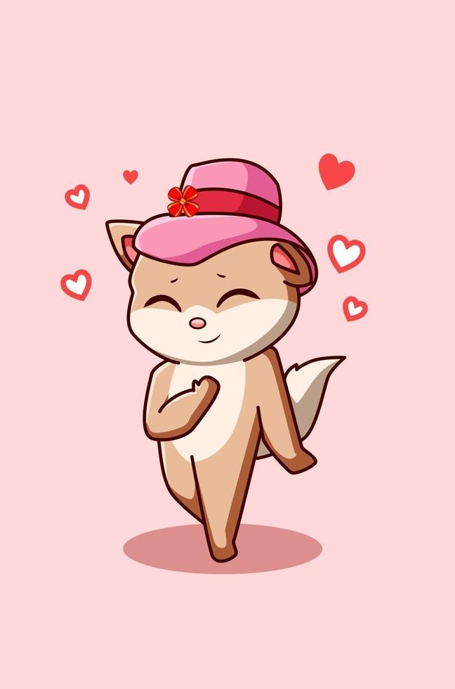 kawaiikat met de schattige hoed is verliefd op valentijn, cartoon afbeelding vector