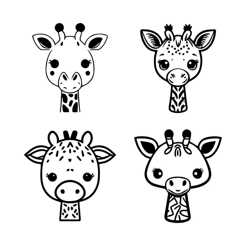 schattig anime giraffe hoofd verzameling reeks hand- getrokken lijn kunst illustratie vector