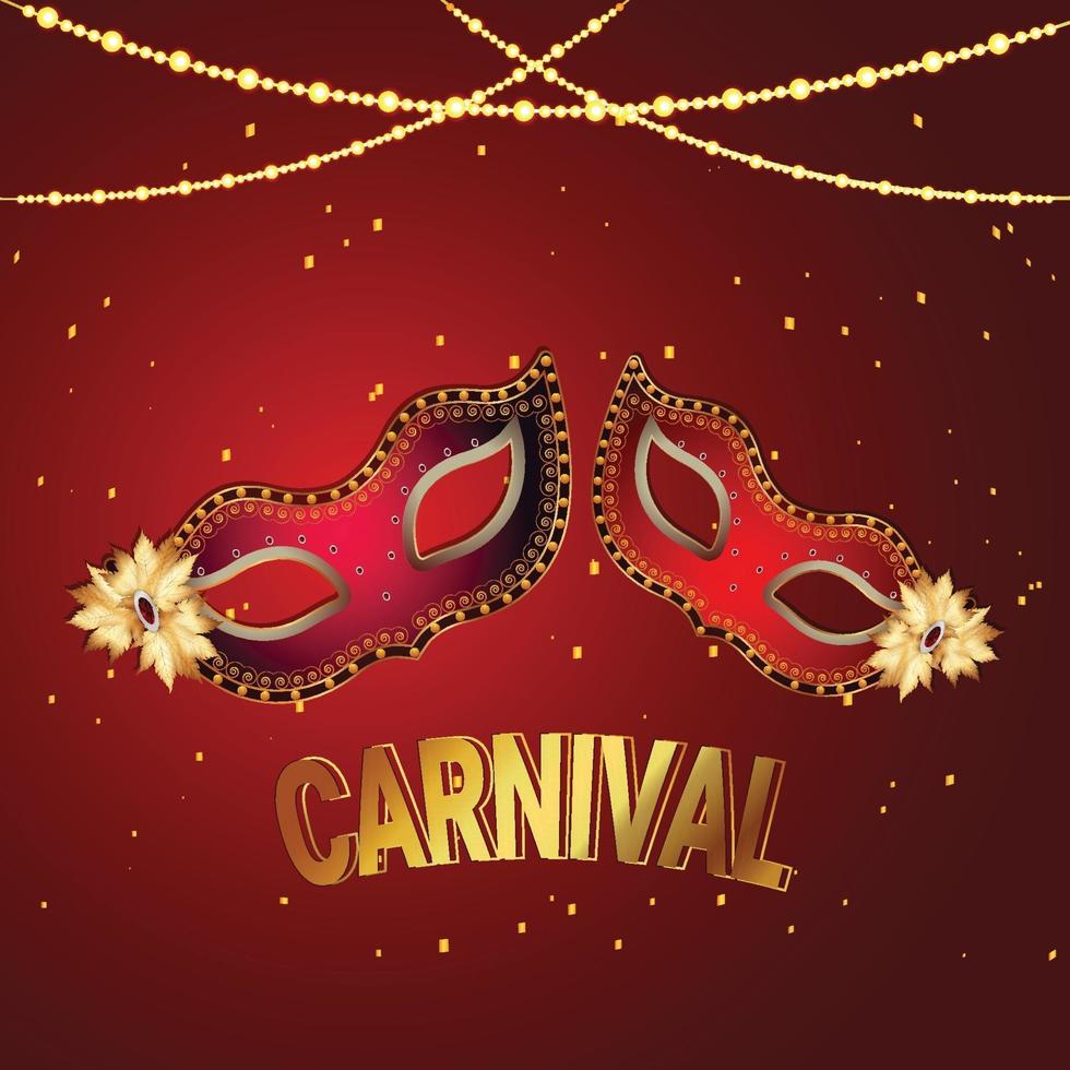 carnaval wenskaart met met creatief masker op rode achtergrond vector