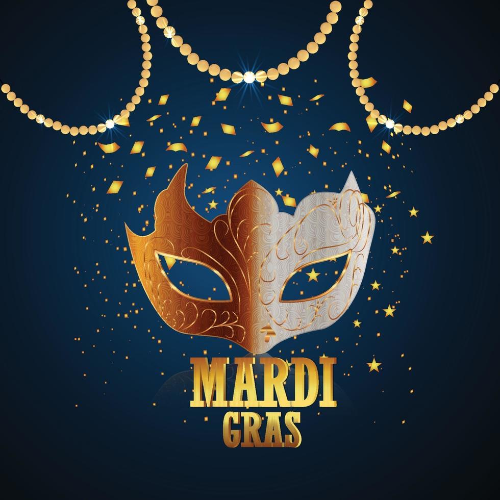carnaval feest wenskaart met gouden masker en veer vector