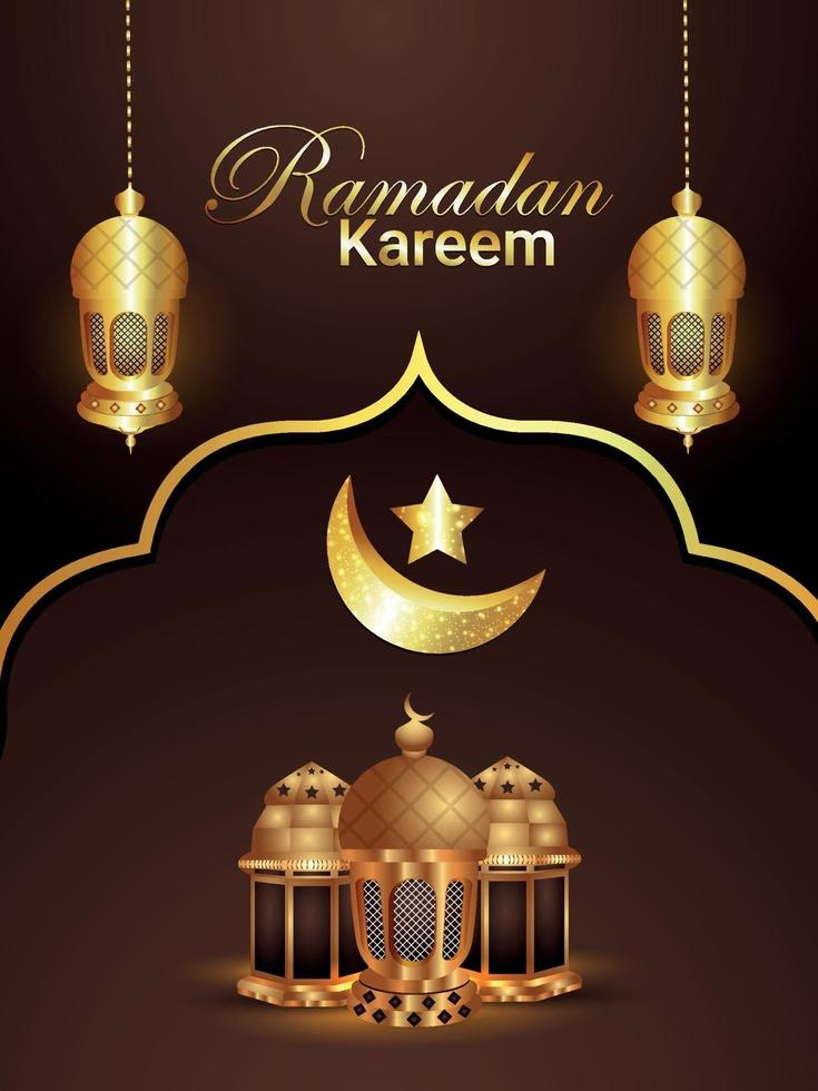 ramadan kareem of eid mubarak achtergrond met gouden lantaarn vector