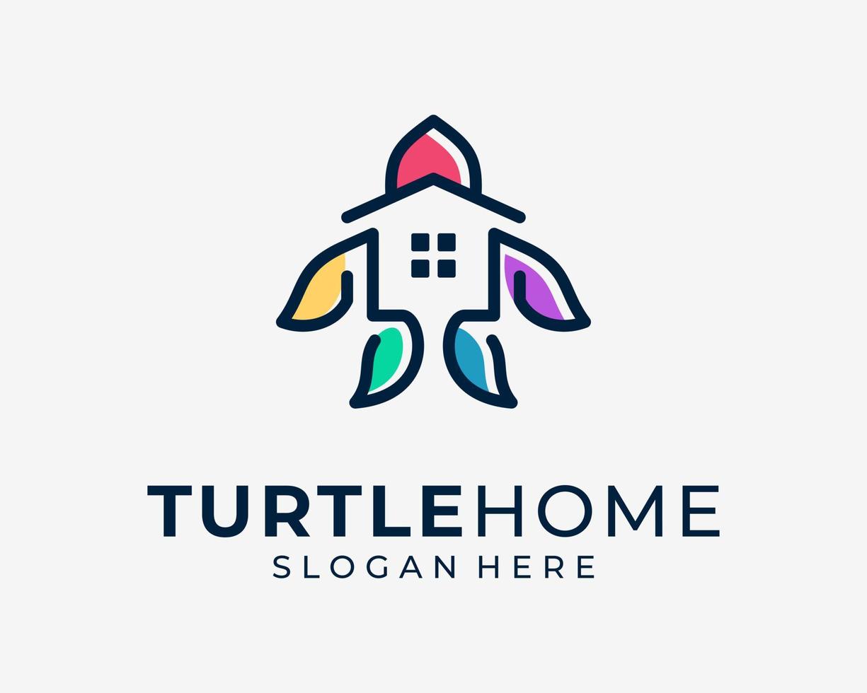 schildpad zee schildpad oceaan huis huis dak gebouw tekenfilm kleurrijk gemakkelijk modern vector logo ontwerp