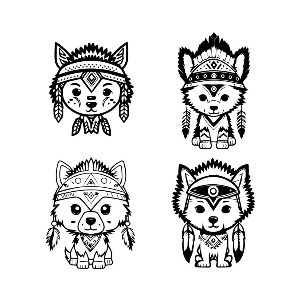 ontketenen uw wild kant met onze schattig kawaii wolf logo vervelend Indisch chef accessoires verzameling. hand- getrokken met liefde, deze illustraties zijn zeker naar toevoegen een tintje van speelsheid en sterkte vector