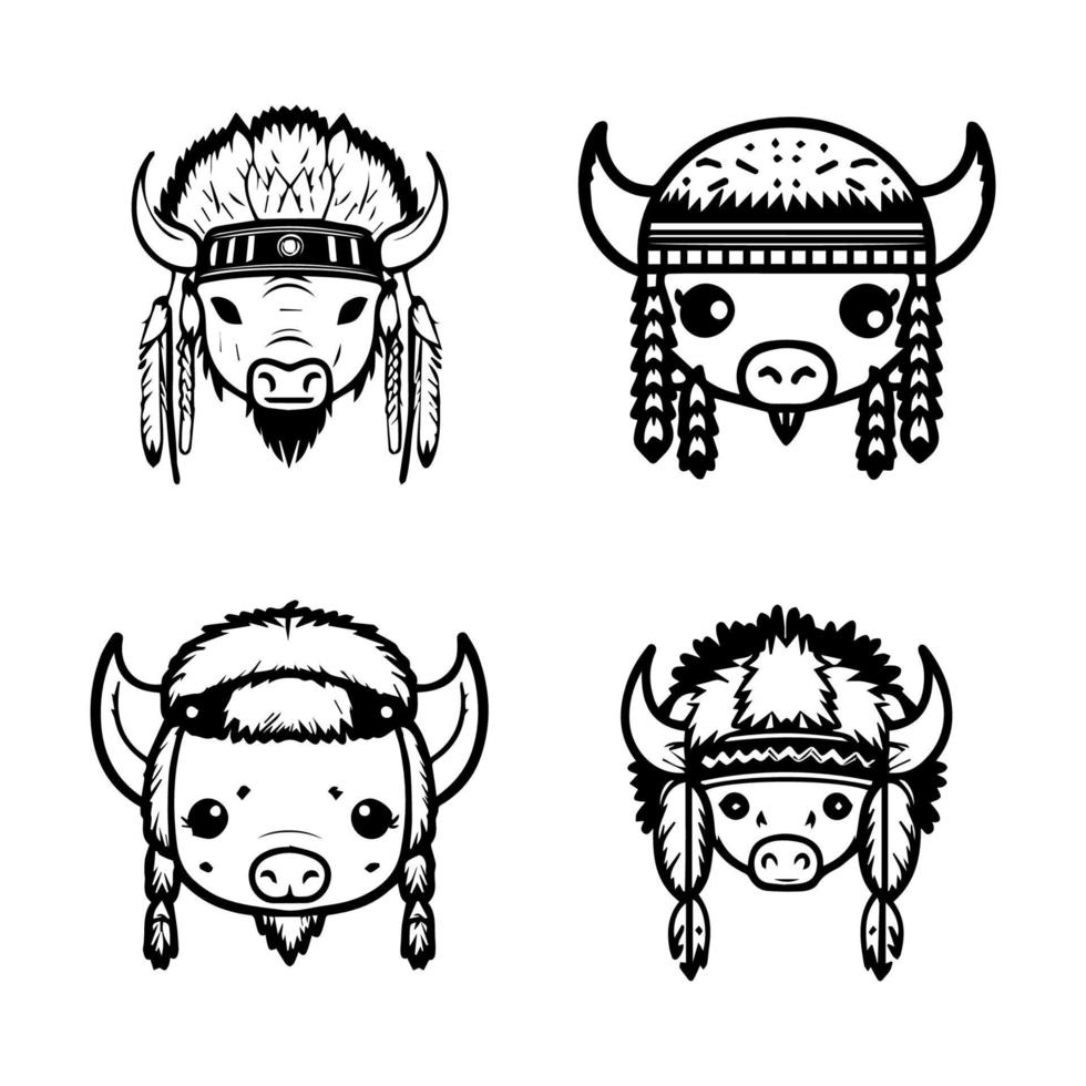 schattig kawaii buffel logo vervelend Indisch chef accessoires verzameling reeks hand- getrokken illustratie vector