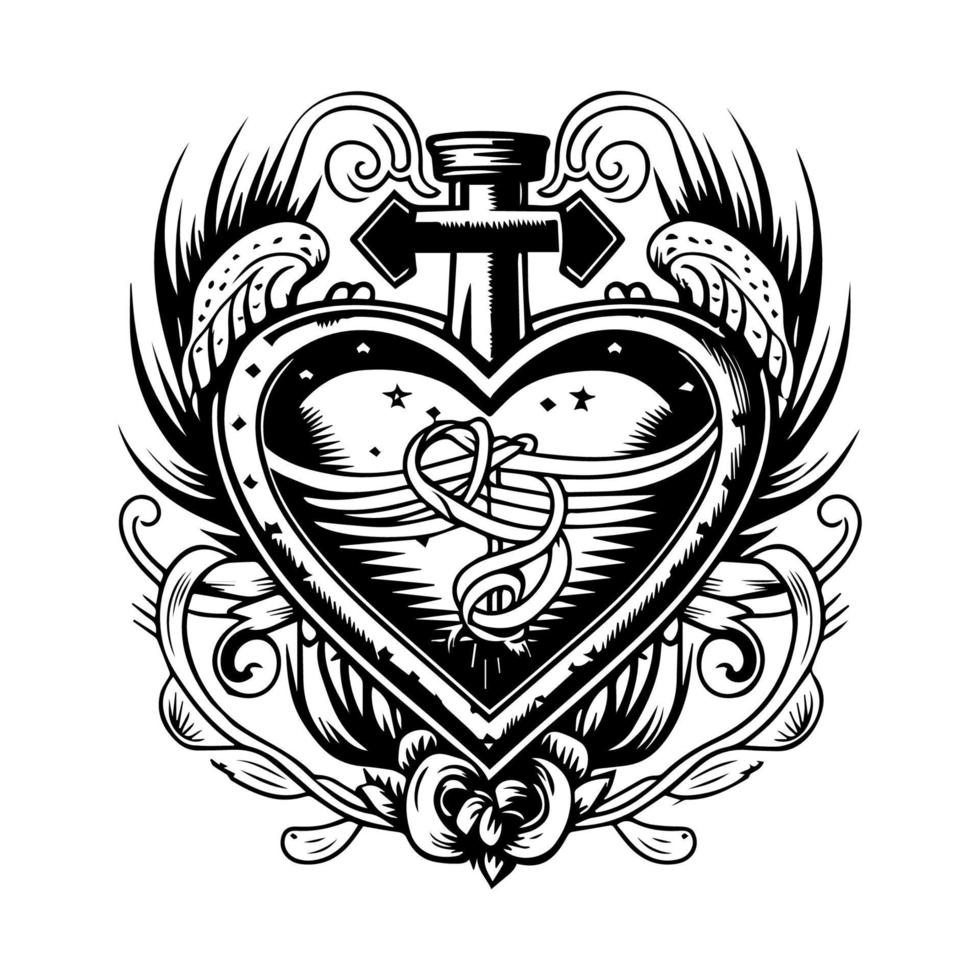 uitdrukken uw liefde in een uniek manier met onze hart teken tatoeëren ontwerp verzameling, met prachtig gedetailleerd zwart en wit hand- getrokken illustraties vector