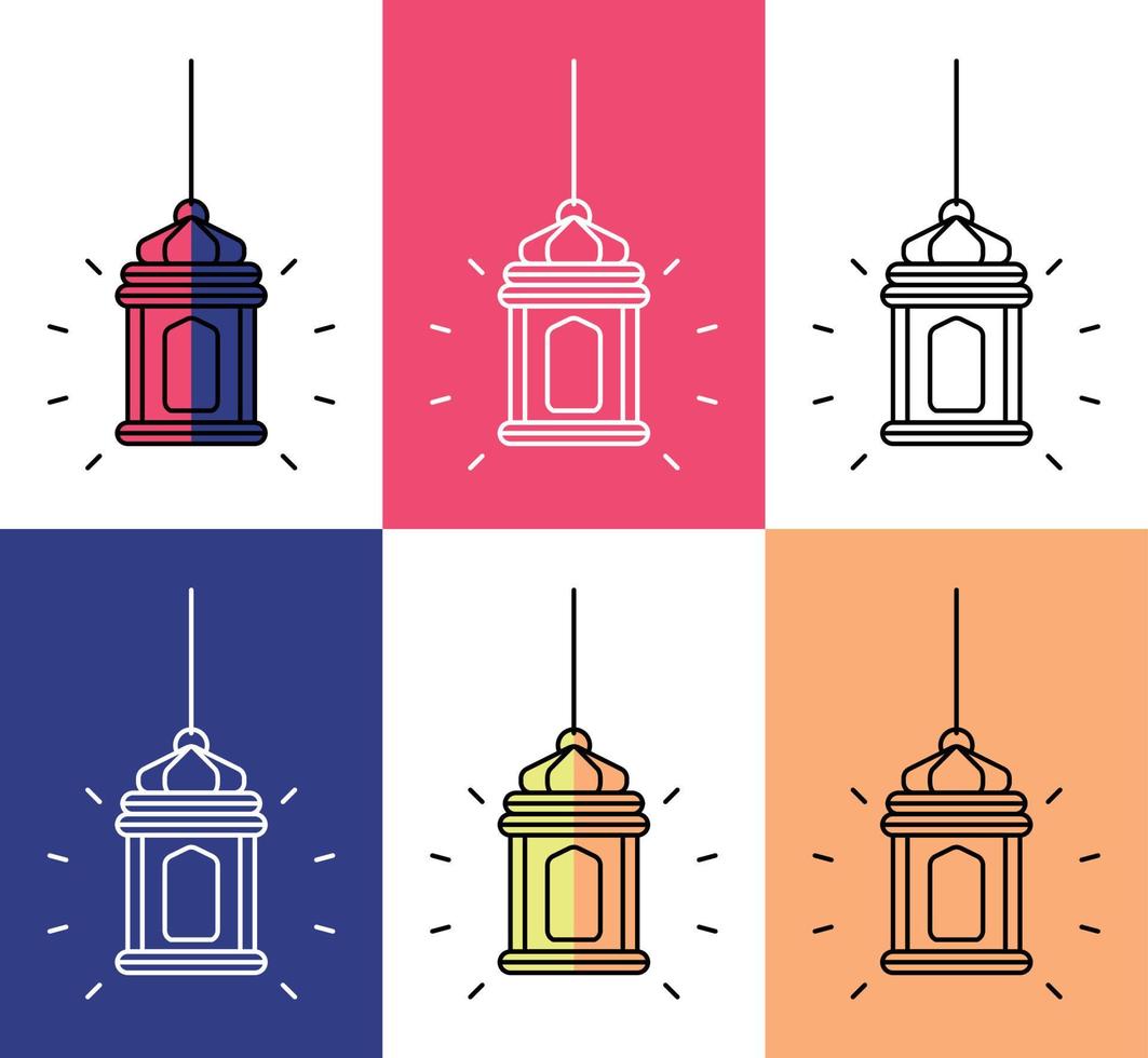reeks van Islamitisch themed lantaarns, met lijn ontwerpen, silhouetten en aantrekkelijk kleuren. vector illustratie van Islamitisch vakantie, kan worden gebruikt voor web icoon.