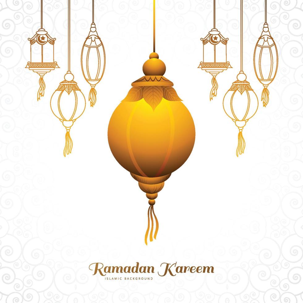 Islamitisch Ramadan kareem festival groet met lamp kaart achtergrond vector