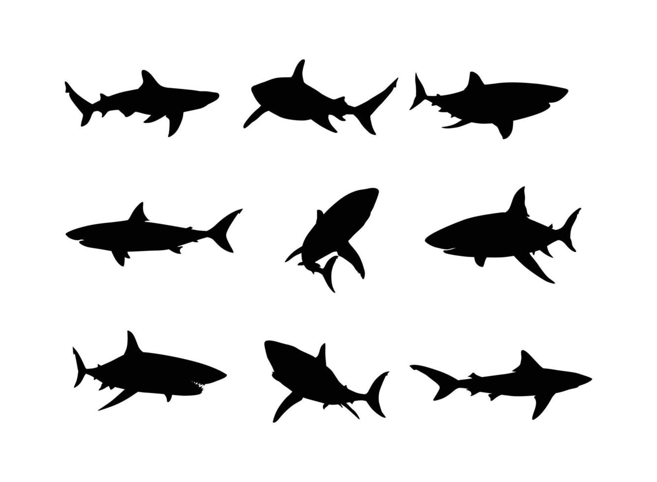 haai silhouet reeks in verscheidenheid houding vector