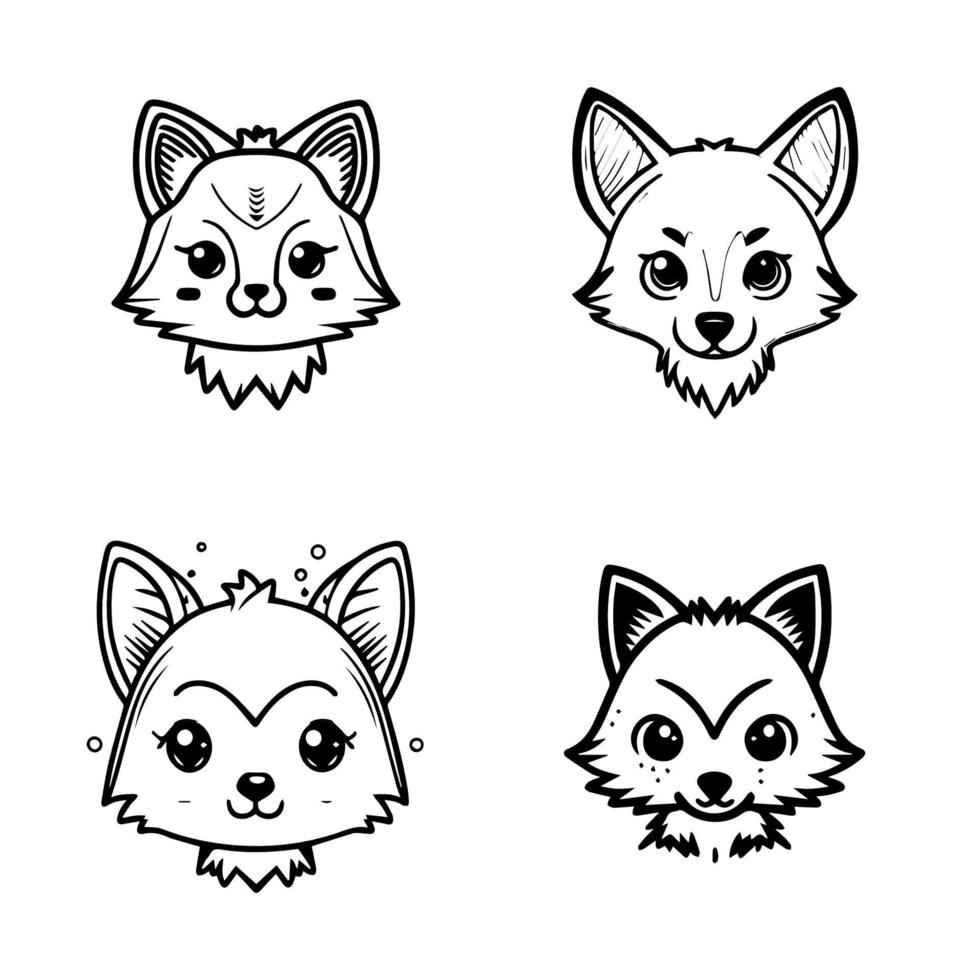 aanbiddelijk kawaii wolf verzameling reeks met gedetailleerd hand- getrokken lijn kunst illustraties, perfect voor ieder dier minnaar en wolf enthousiastelingen vector