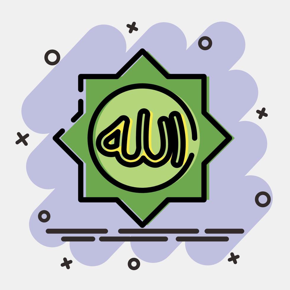 icoon Allah woord. Islamitisch elementen van ramadan, eid al fitr, eid al adha. pictogrammen in grappig stijl. mooi zo voor afdrukken, affiches, logo, decoratie, groet kaart, enz. vector