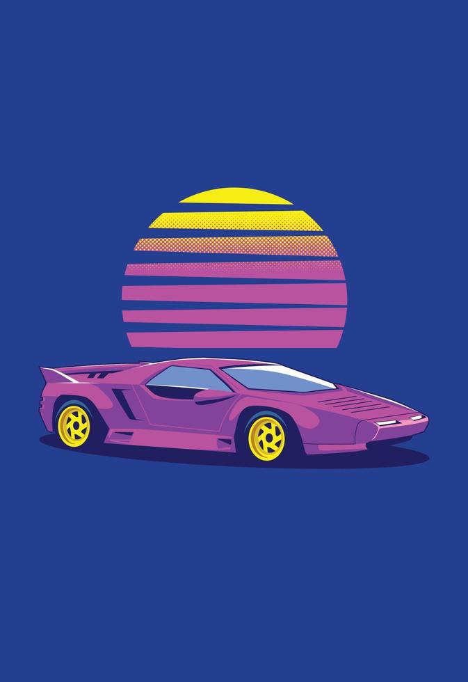 retro 80s sci-fi futuristische stijl achtergrond met supercar. vector retro futuristische synthwave