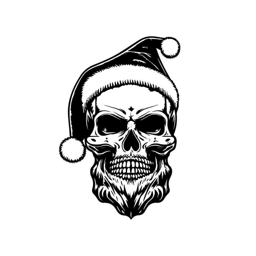 een feestelijk tintje naar de iconisch schedel hoofd, deze hand- getrokken illustratie Kenmerken een glimlach schedel vervelend een de kerstman claus hoed. perfect voor de vakantie seizoen vector