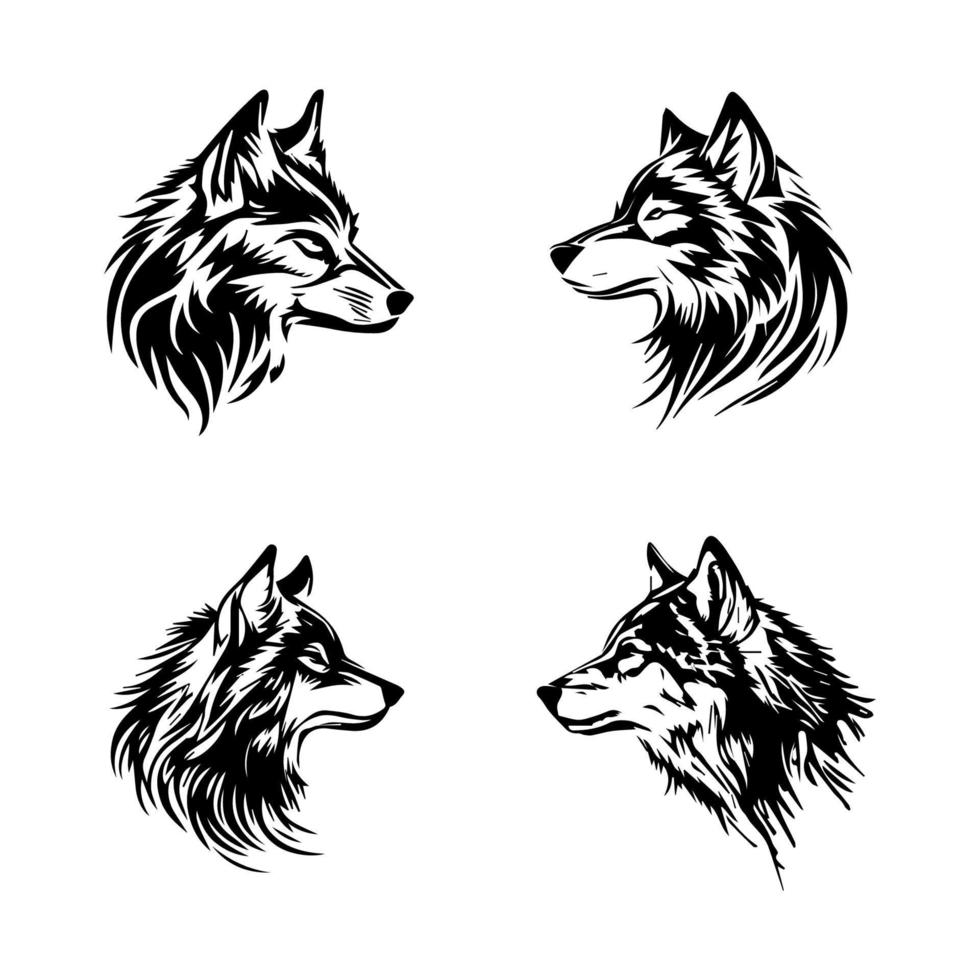 gehuil Bij de maan met onze boos wolf logo silhouet verzameling. hand- getrokken met liefde, deze illustraties zijn zeker naar toevoegen een tintje van wildheid en sterkte naar uw project vector