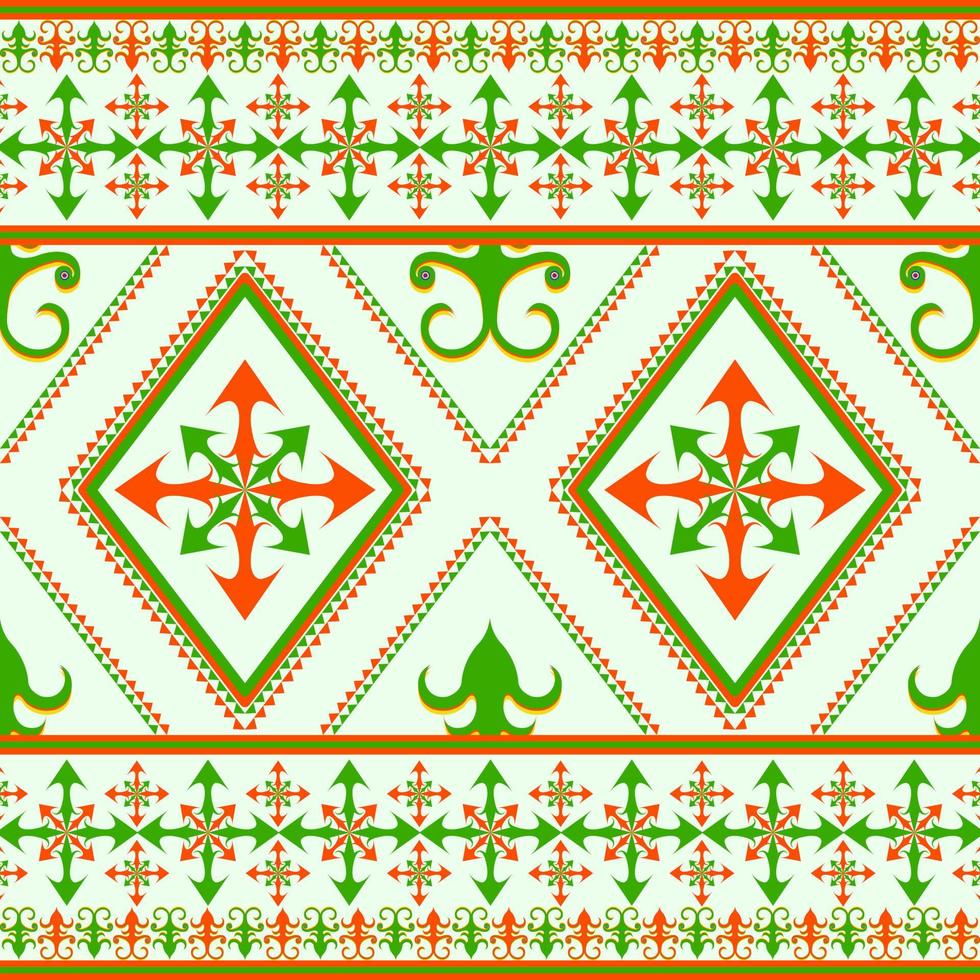 volk etnisch naadloos patroon in groen en oranje toon in vector illustratie ontwerp voor mat, sjaal, omhulsel papier, kleding stof, tegel en meer