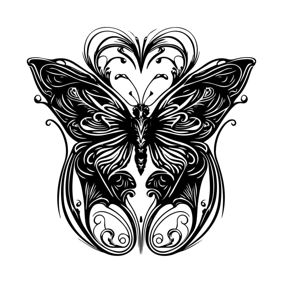 een mooi vlinder tribal tatoeëren met ingewikkeld lijn kunst, hand- getrokken illustratie perfect voor uw De volgende tatoeëren ontwerp vector