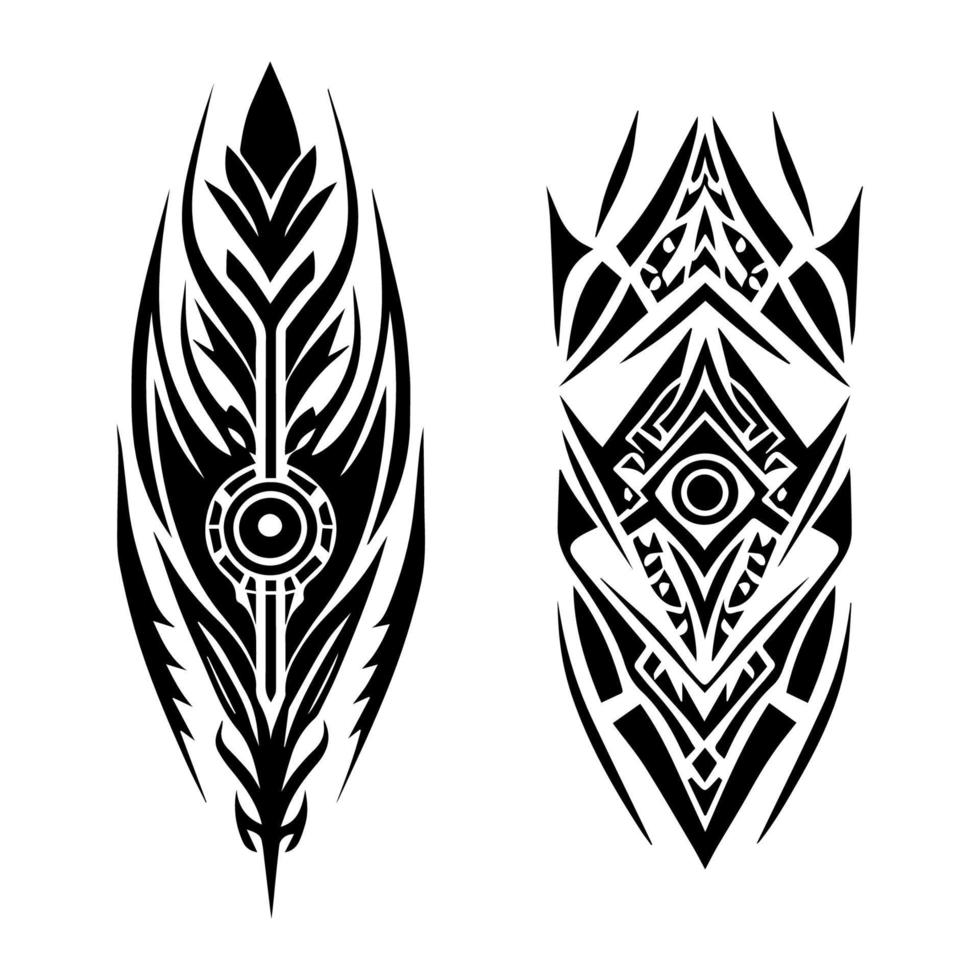 een verzameling reeks van zwart en wit hand- getrokken tribal tatoeëren ontwerpen dat oproepen een zin van cultureel erfgoed en traditioneel kunst vector