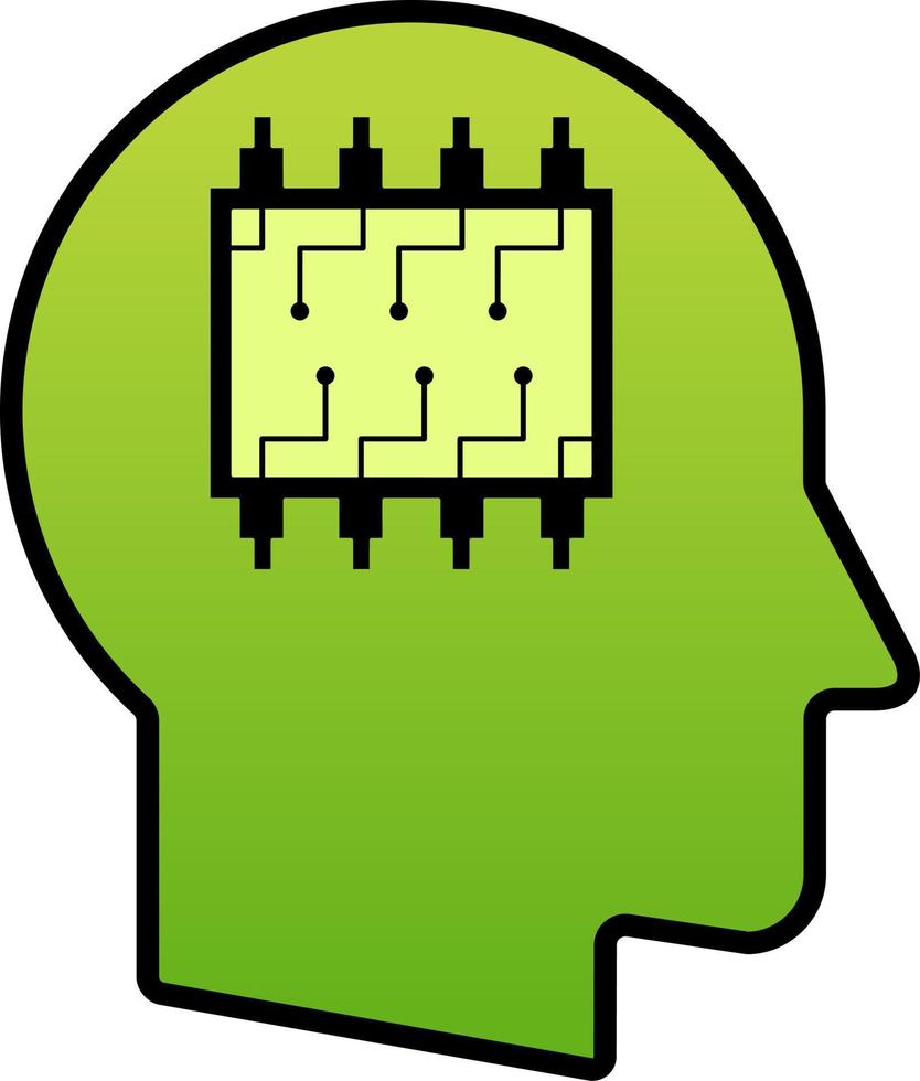 kunstmatig intelligentie- illustratie. icoon van hoofd met microchip. spaander in hoofd voor kunstmatig intelligentie- illustratie. sociaal kwestie met betrekking tot robot dat vervangen menselijk werk vector