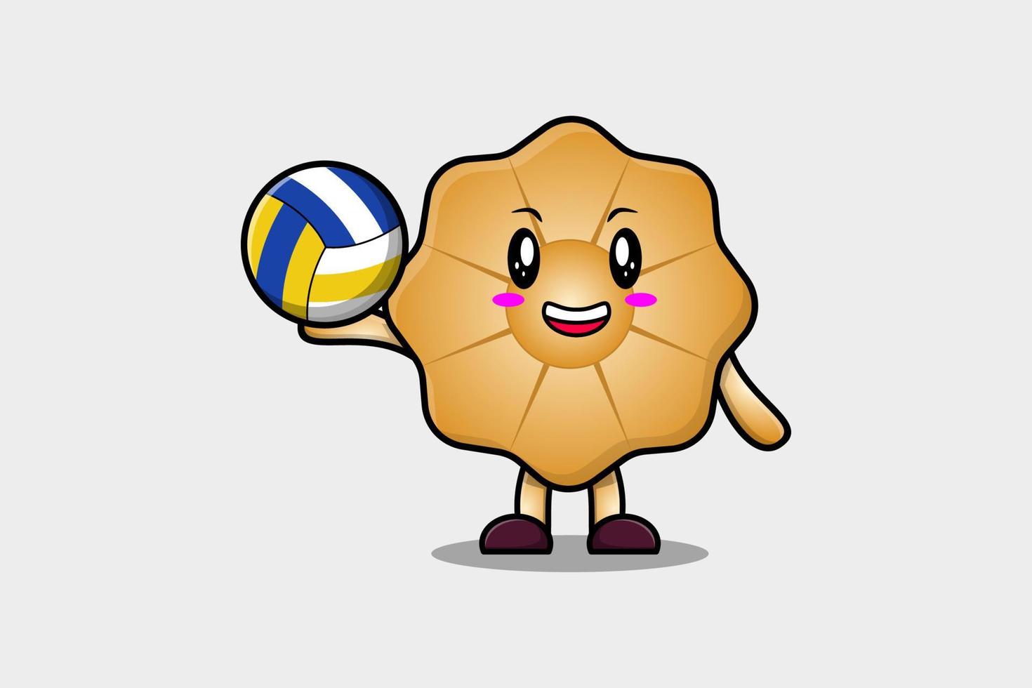 schattig tekenfilm koekjes karakter spelen volleybal vector