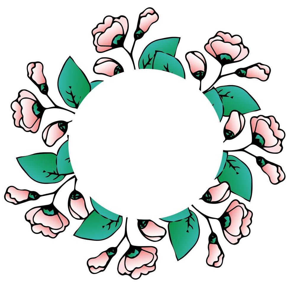 ronde frame van bloemen, chinese roos, roze hibiscus, bloemendecor voor tafelgerei stof en foto's, bloemen in doodle stijl, hand tekenen, vector. vector