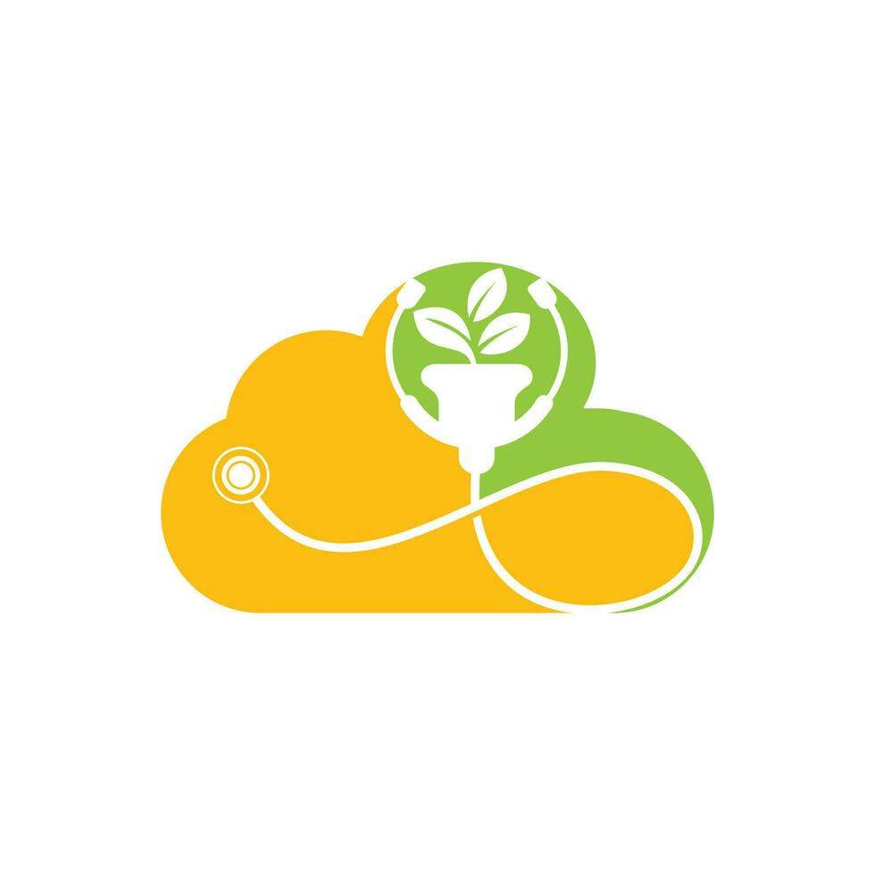 Gezondheid stethoscoop vector logo ontwerp. stethoscoop met bloem pot icoon vector ontwerp.