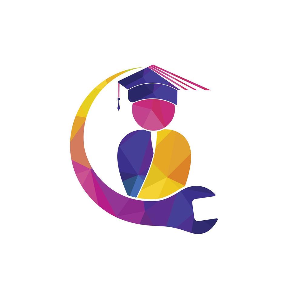 onderwijs logo ontwerp inspiratie. moersleutel met leerling logo ontwerp. vector