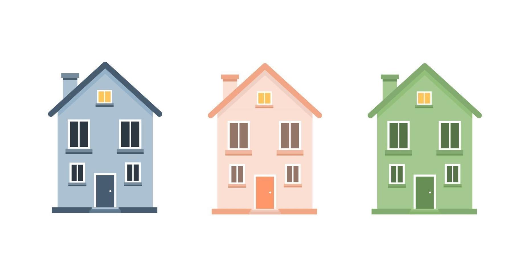 set van schattige cartoon huizen vectorillustratie. huisje, kleurrijk huis, platte huizen illustratie. vector