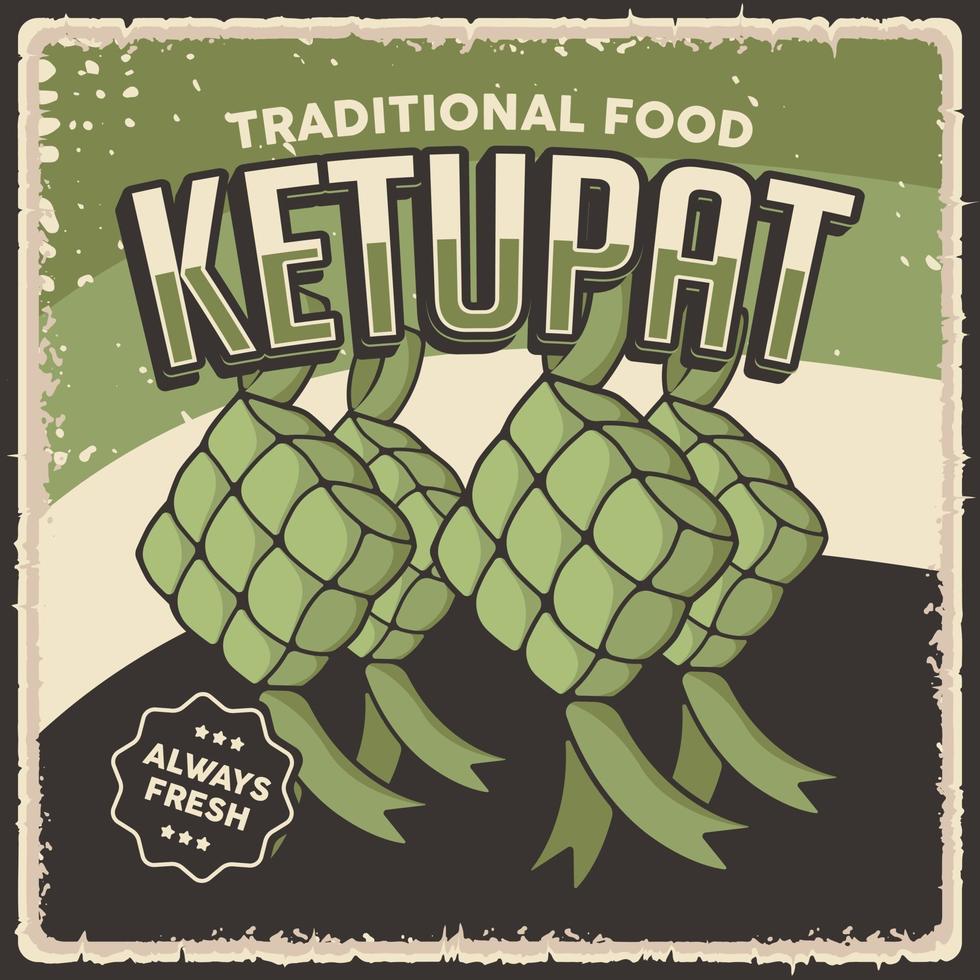 retro vintage ketupat Indonesische traditionele voedsel teken poster vector