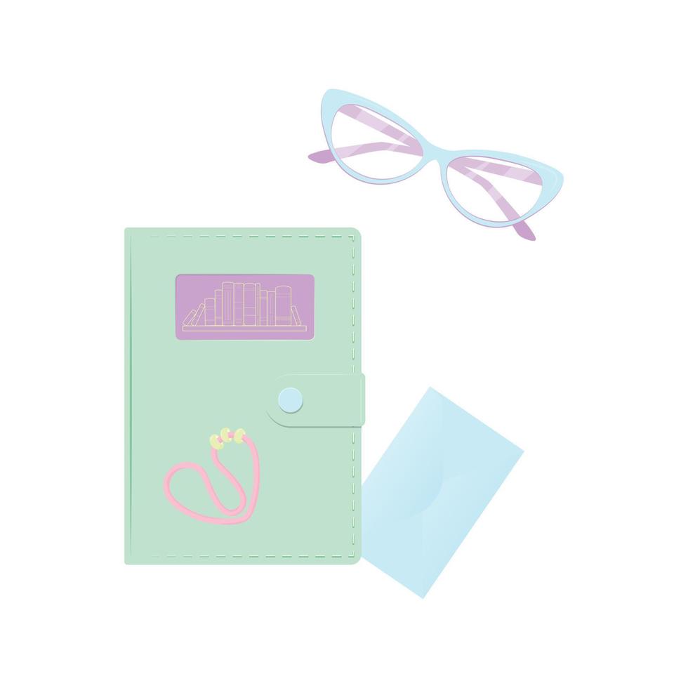 dagboek bril brief pastel kleuren vector