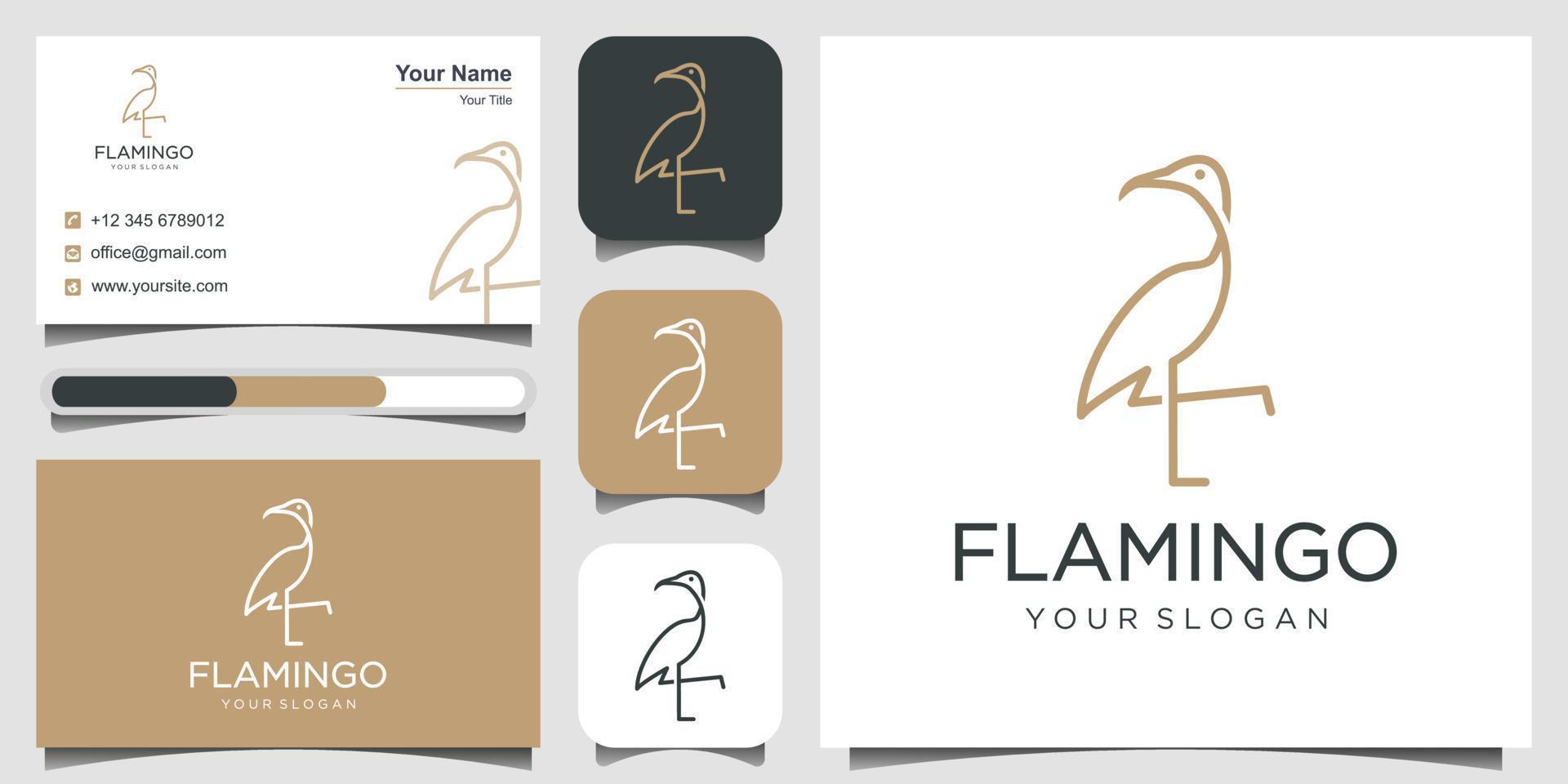 flamingo lijn logo ontwerp. logo ontwerp, 3 favorieten en bedrijf kaart premie vector. vector