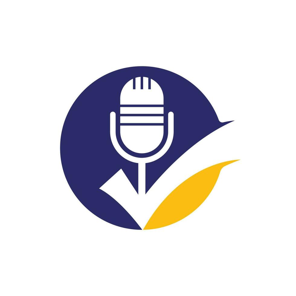 controleren podcast vector logo ontwerp sjabloon. microfoon en Kruis aan icoon ontwerp.
