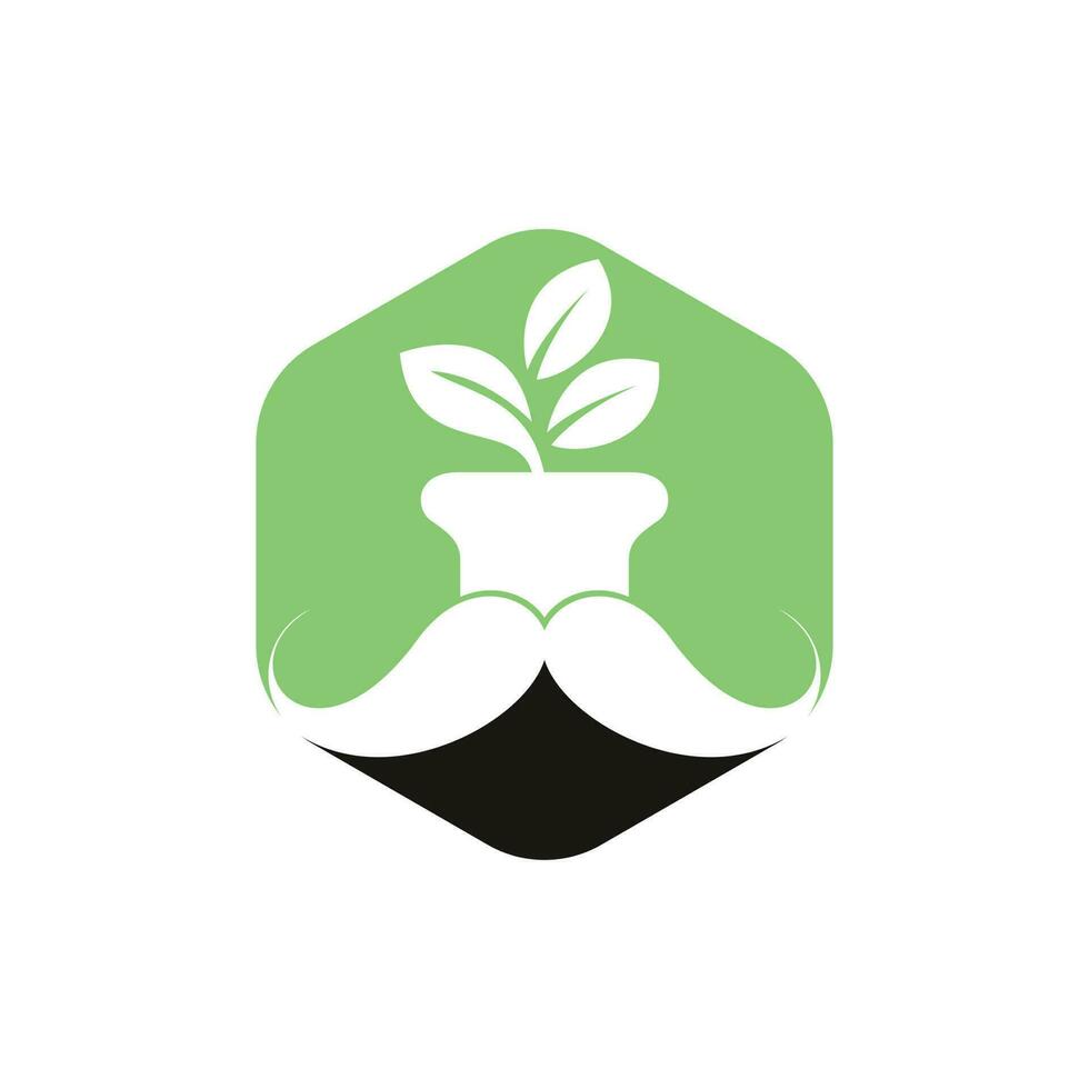 bloem pot met snor icoon logo ontwerp. vector