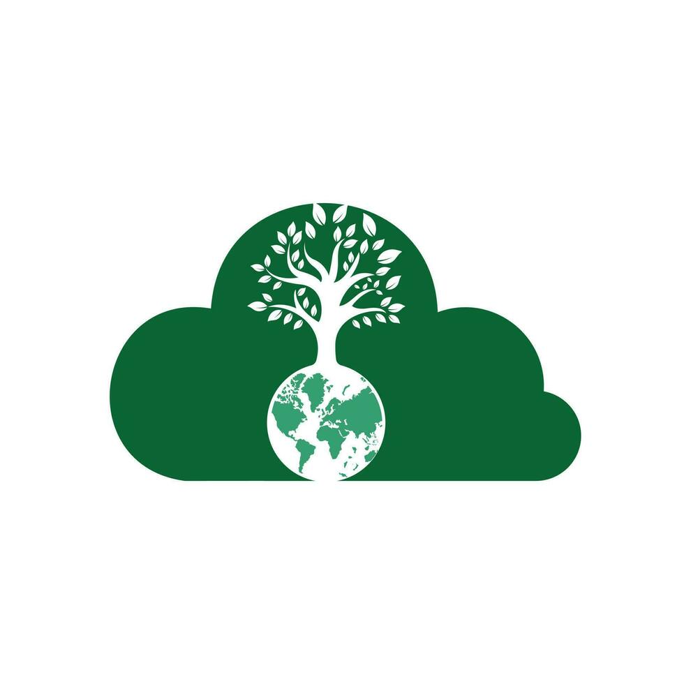 wereldbol boom met wolk vector logo ontwerp sjabloon. planeet en eco symbool of icoon.