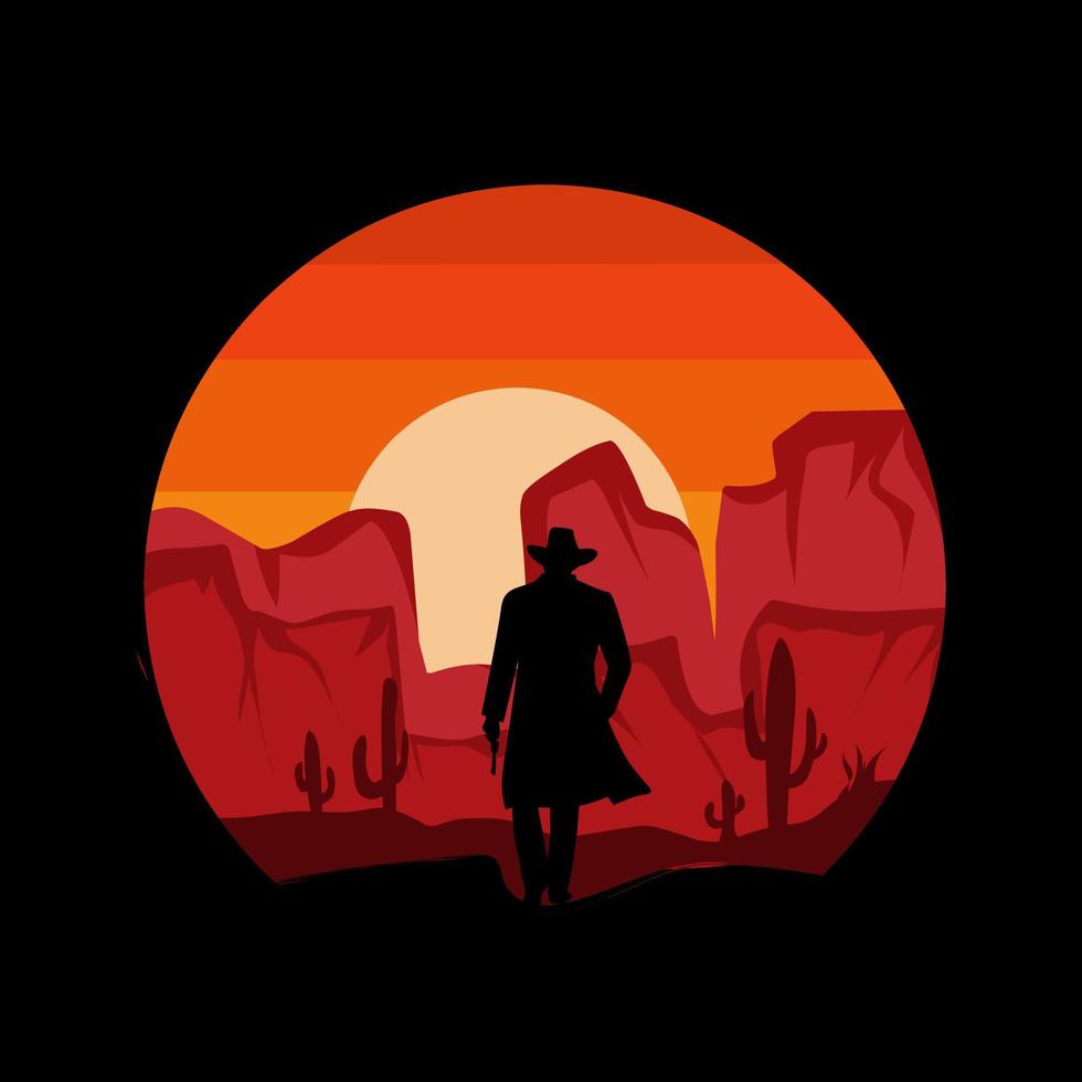 illustratie vector van cowboy wandelen in zonsondergang perfect voor afdrukken, enz