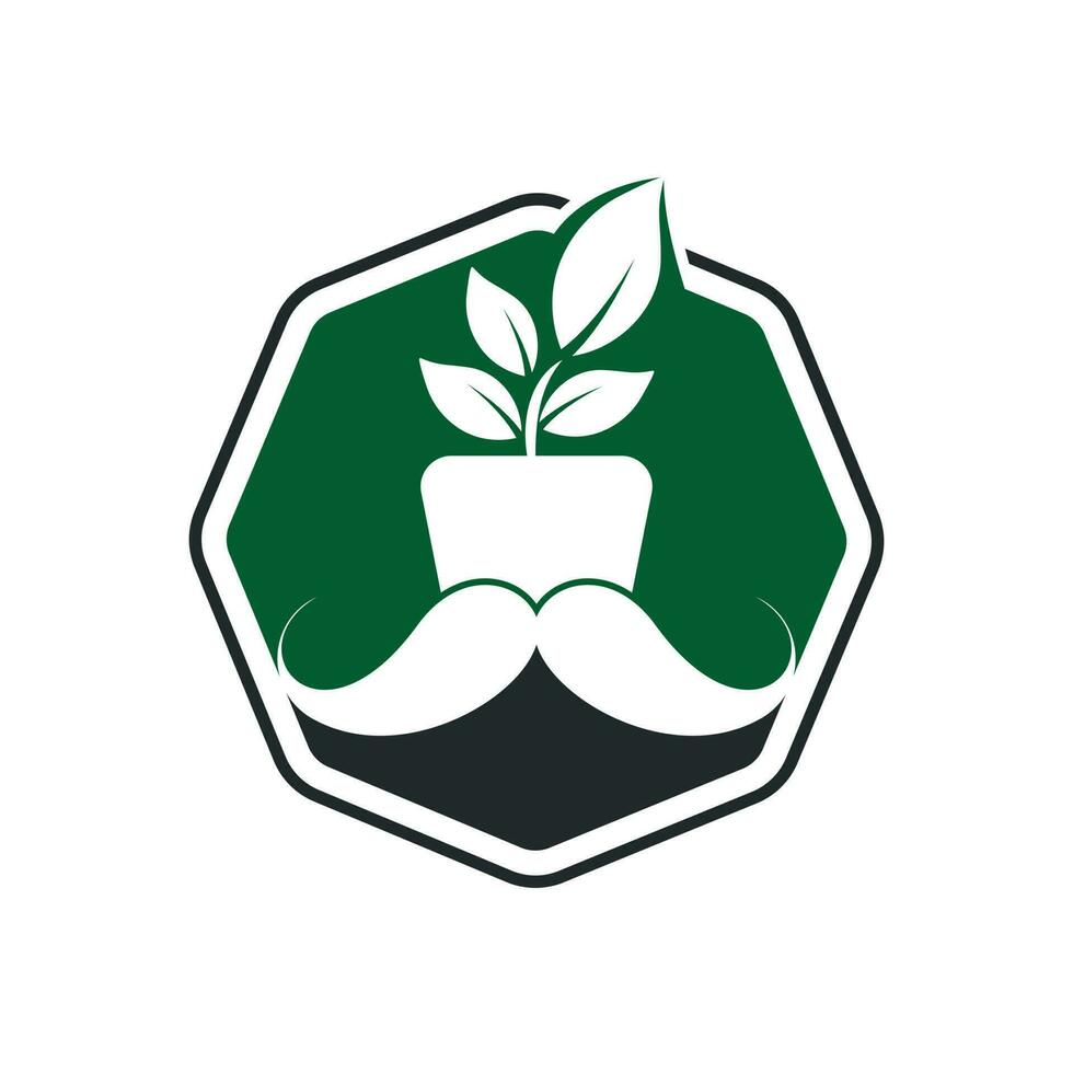 bloem pot met snor icoon logo ontwerp. vector