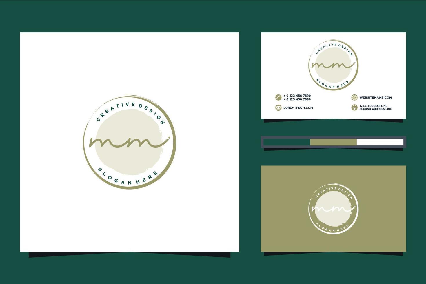 eerste mm vrouwelijk logo collecties en bedrijf kaart sjabloon premie vector