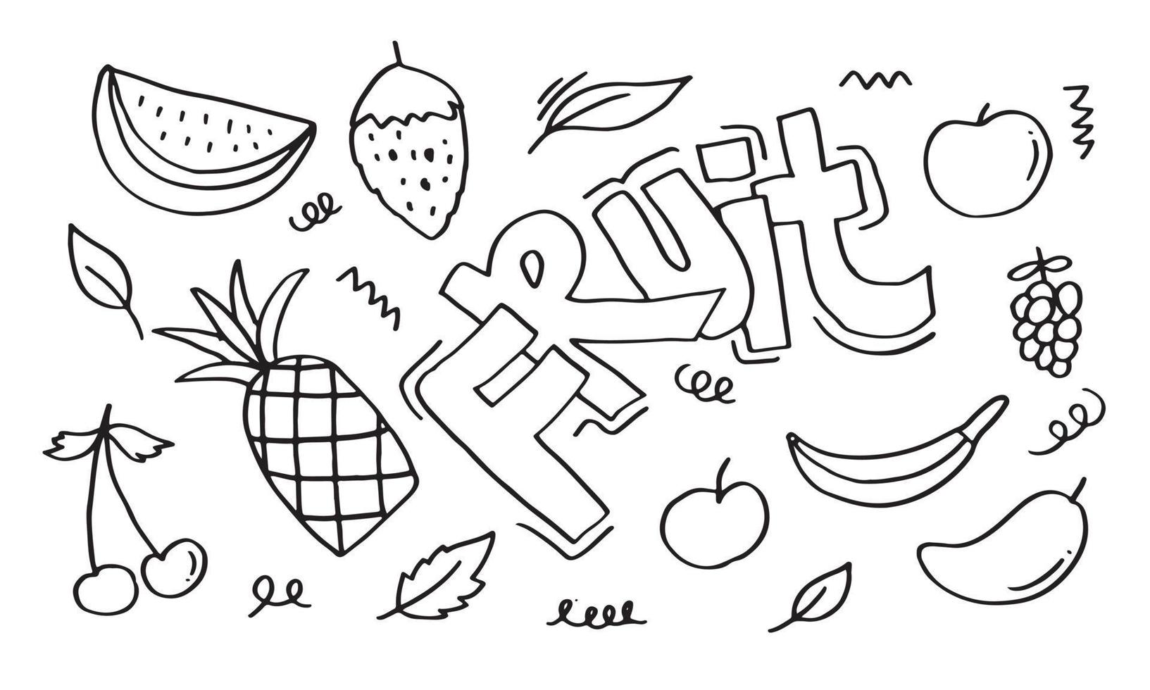 doodle fruit set. handtekening van fruit in verschillende stijlen. vector