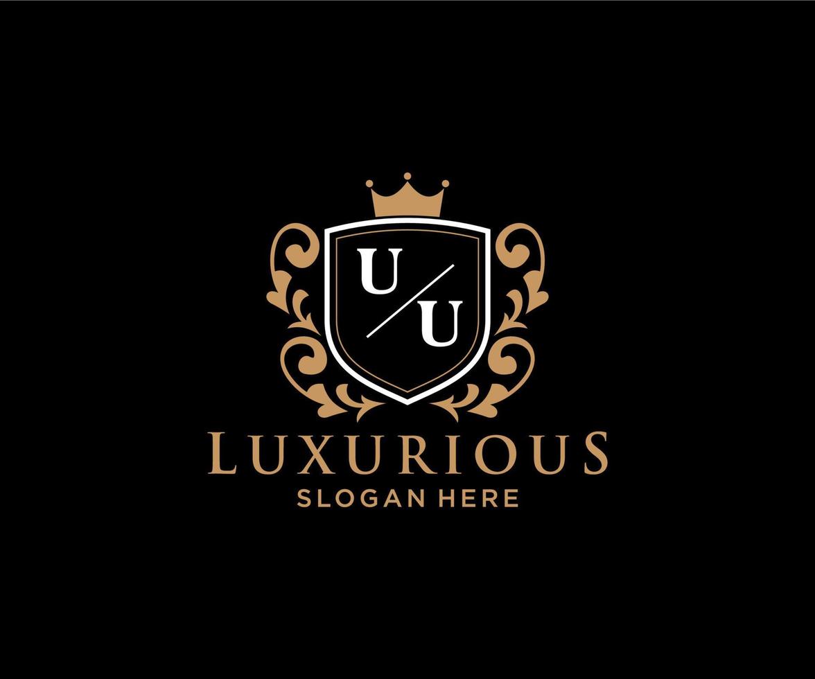 eerste uu brief Koninklijk luxe logo sjabloon in vector kunst voor restaurant, royalty, boetiek, cafe, hotel, heraldisch, sieraden, mode en andere vector illustratie.
