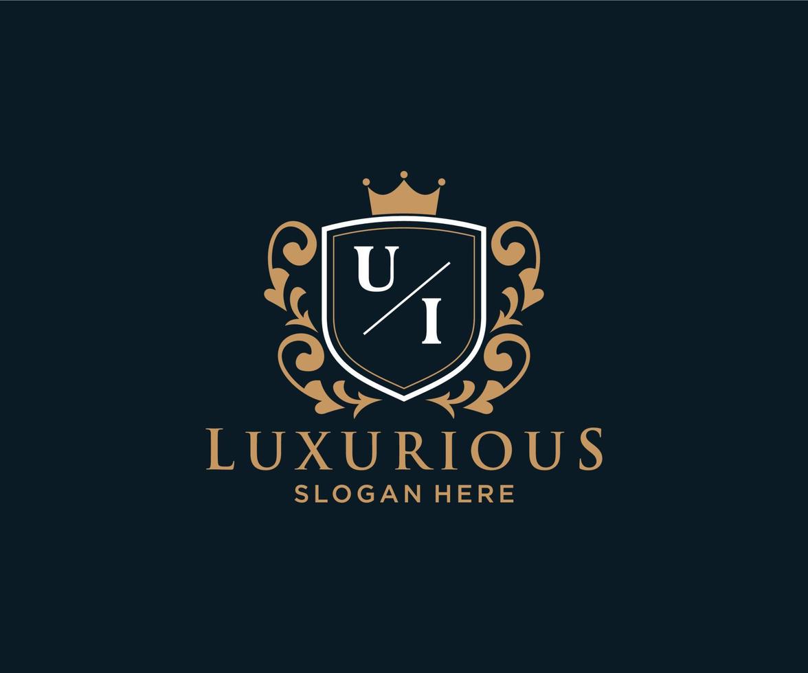 eerste ui brief Koninklijk luxe logo sjabloon in vector kunst voor restaurant, royalty, boetiek, cafe, hotel, heraldisch, sieraden, mode en andere vector illustratie.